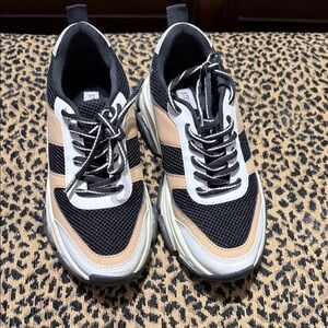 Steve Madden Women's Chunky Lace-Up Sneakers in Black, Beige & White